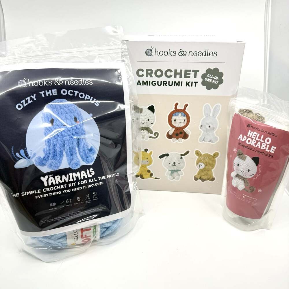 Hooks & Needles Crochet Amigurumi Kits Lot Of 2 Ozzy Octopus Charlie Cat SEALED